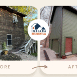 Before and After photo of exterior repairs-Sweetwater Lake Indiana